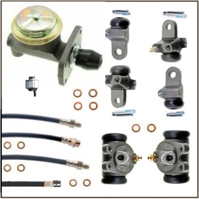 12-piece premium-quality set includes the master cylinder, all (6) wheel cylinders, all (4) rubber brake hoses and a hydraulic stop light switch