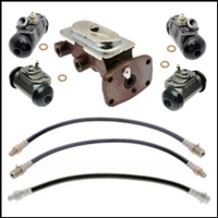 8-piece package includes master cylinder; front and rear wheel cylinders; (2) front flexible hoses and rear center hose