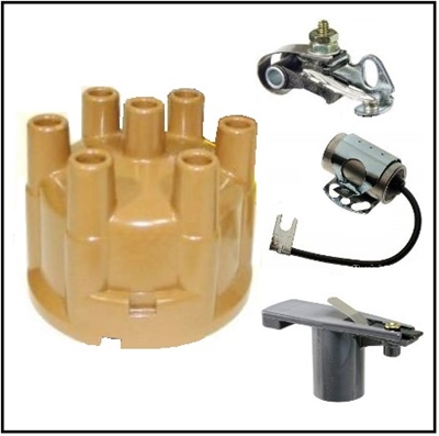PN 2642986 - 2444690 - 2098765 correct tan distributor cap with points, rotor and condenser for 1962-71 Plymouth - Dodge - Dodge Trucks with 170/225 6-cyl