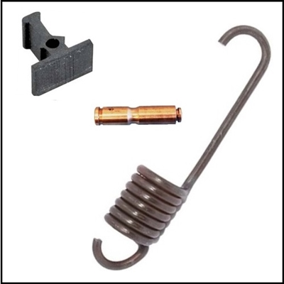 Clutch pedal overcenter spring, overcenter spring pin & pedal stop bumper for 1970-74 Plymouth Barracuda - 'cuda and Dodge Challenger with 4-speed trans