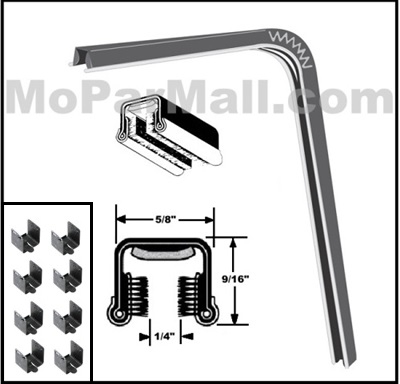 8-foot length of flexible window run channel w/clips for 1949-54 MoPar coupes - sedans - wagons