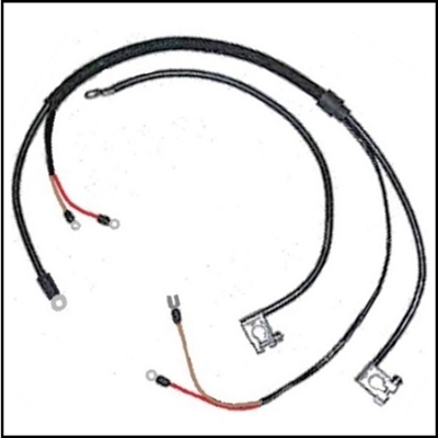 Positive and negative battery cables for 1962-65 Plymouth Belvedere; 1962-64 Fury - Savoy - Sport Fury; 1962 Dodge Dart; 1962-64 Dodge Polara - 330 - 440 and 1965 Coronet - Satellite