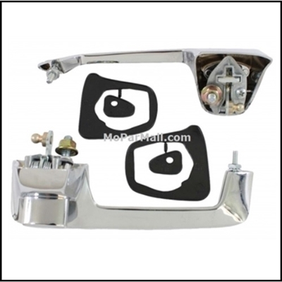 RH and LH outside door handles for all 1962-65 Plymouth Belvedere; all 1962-64 Fury - Savoy - Sport Fury; all 1962 Dodge Dart; all 1962-64 Polara - 330 - 440 and all 1965 Coronet - Satellite