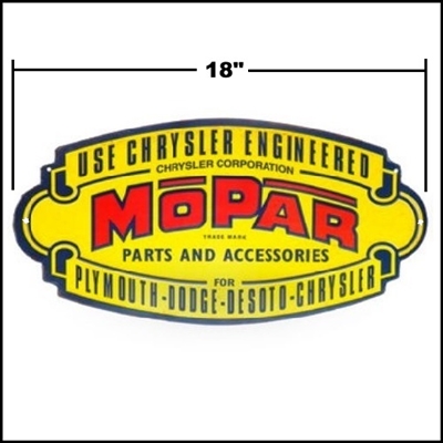 18" Embossed and enameled steel promoting Chrysler Engineered MoPar Parts and Accessories sign