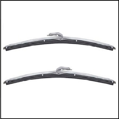 (2) satin-brushed silver windshield washer wiper blades for 1964-70 Dodge A100/A-108 trucks and vans