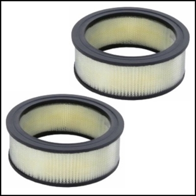 (2) air cleaner elements for 1957-74 Plymouth Barracuda - Belvedere - Duster - Plaza - Savoy - Scamp - Valiant and 1957-76 Dodge Coronet - Dart - Demon - Sport - 330 - 440 with 170 - 198 - 225 - 230 CID 6-cylinder engines