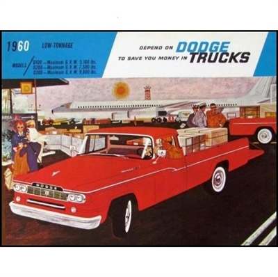 12 page color catalog for 1960 Dodge D100 -D200 - D300 Sweptline pickups, Utiline pick-ups, Town Panel, Town Wagon and stake body
