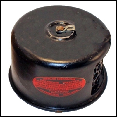 NOS PN 1311309 oil filler cap for 1942-54 Plymouth Belvedere - Cambridge - Concord - Cranbrook - DeLuxe - Plaza - Savoy - Special DeLuxe; 1942-54 Dodge Coronet - Custom Royal - Meadowbrook - Royal - Wayfarer; 1942-54 DeSoto; 1942-54 Chrysler Royal - Winds