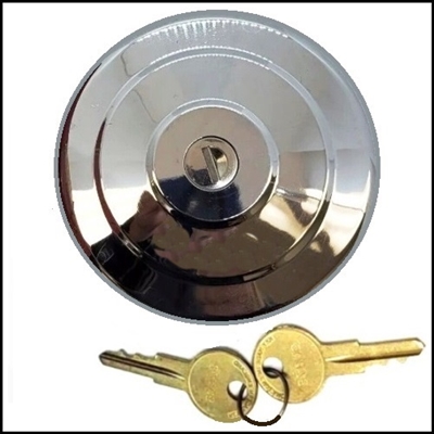 NOS PN 2123643 chrome LOCKING fuel fill cap for 1957-59 Plymouth Suburban; 1957-59 Dodge Sierra - Suburban; 1957-59 DeSoto Explorer - Shopper & 1957-59 Chrysler Town/Country