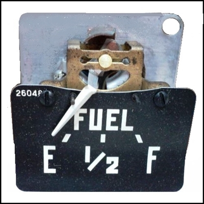 NOS PN 1660854 dash fuel level gauge for late 1956 Dodge C-Series Trucks with 12 volt electrical systems; all 1957-60 conventional cab Dodge Trucks and all 1957-66 Town Wagon/Panel