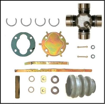 "Detroit"-style ball & trunion repair kit for the front and cross-type universal joint for the rear of all 1960-65 Plymouth Valiant; all 1964-65 Barracuda; all 1961-62 Dodge Lancer and all 1963-65 Dodge Dart