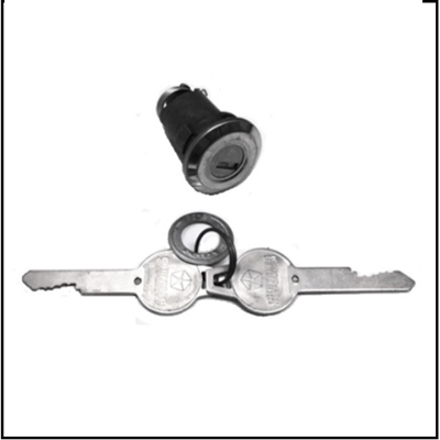 NOS deck lid lock for 1959-65 Plymouth Barracuda - Belvedere - Fury - Savoy - Sport Fury - Valiant; 1959-65 Dodge Coronet - Custom Royal - Dart - Lancer - Polara - Royal - 330 - 440 - 880; 1959-61 DeSoto and 1959-65 Chrysler