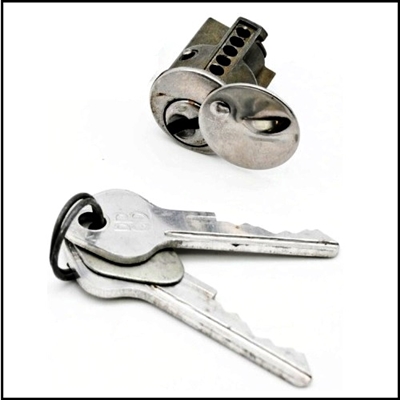 NOS PN 1332805 deck lid lock w/keys for 1950-52 Plymouth Belvedere - Cambridge - Concord - Cranbrook - DeLuxe - Special DeLuxe; 1950-52 Dodge Coronet - Meadowbrook - Wayfarer and 1950-53 DeSoto Custom - DeLuxe - FireDome - Powermaster