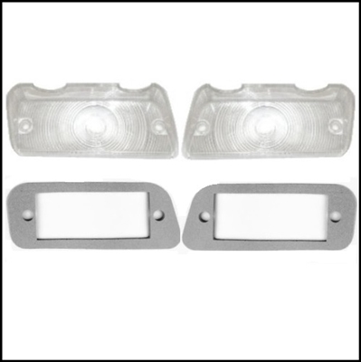 NOS 2585072 - 2585073 front parking/turn signal lamp lenses with gaskets for 1966 Plymouth A-Body
