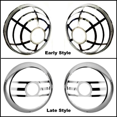 Pair of PN 655737 chrome-plated tail lamp lens bezels for 1935-39 DeSoto and Chrysler