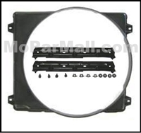 Molded resin fan shroud and mounting hardware for use on 1970-1973 Plymouth & Dodge E-Body with 22" radiator
