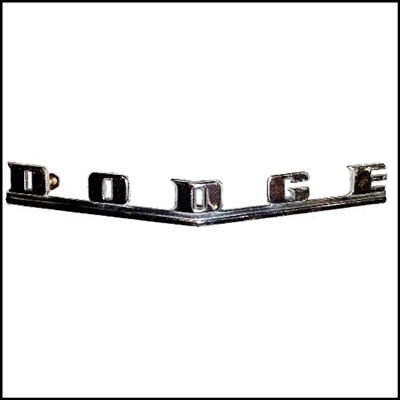 Excellent used PN 1065783 front-center "DODGE" nameplate for all 1946-48 Dodge D-24