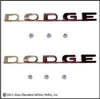 Pair of chrome "DODGE" name plates for sides of the front fenders of 1961-68 Dodge conventional cab trucks