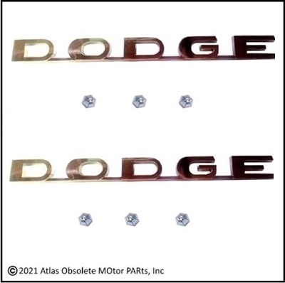 Pair of chrome "DODGE" name plates for sides of the front fenders of 1961-68 Dodge conventional cab trucks