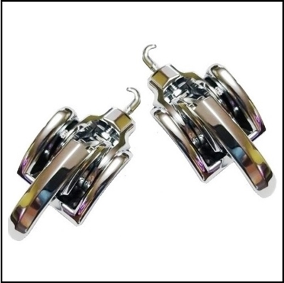 Pair of PN 1950411 folding top header clamps for 1957-59 Plymouth Belvedere - Fury - Sport Fury; 1957-59 Dodge Coronet - Custom Royal - Royal; 1957-59 DeSoto Adventurer - FireSweep - FireDome - FireFlite; 1957-59 Chrysler New Yorker - Windsor - 300