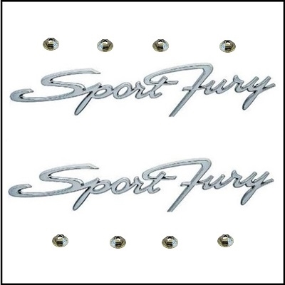 (2) PN 2422955 chrome "Sport Fury" fender scripts with Pal Nuts