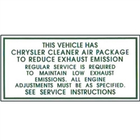 Air cleaner emissions decal for 1966-67 Chrysler Corp. vehicles built for sale in California