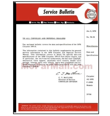 Factory Shop - Service Manual Supplement for 1958 Chrysler 300D