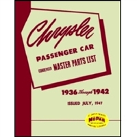 Illustrated factory parts manual covering all 1936-42 Chrysler Airstream - Airflow - Imperial - New Yorker - New York Special - Royal - Saratoga - Windsor