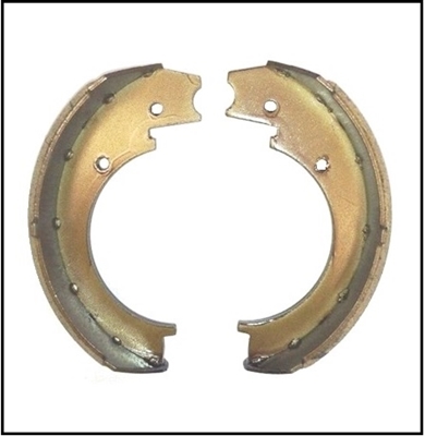 Pair of internal-expanding emergency brake shoes for 1951-59 Plymouth - Dodge - DeSoto - Chrysler - Imperial with semi-automatic and automatic transmission