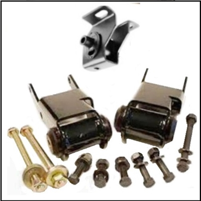PN 3410700 - 3642814/5 engine mount insulators w/brackets & transmission mount for 1973-74 Plymouth RoadRunner - Satellite & Dodge Charger - Coronet with B/RB engines