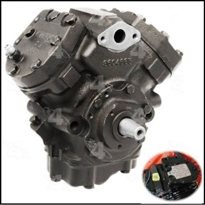 Remanufactured air conditioning compressor with correct freon data tag for 1964-66 Plymouth and Dodge A-Body