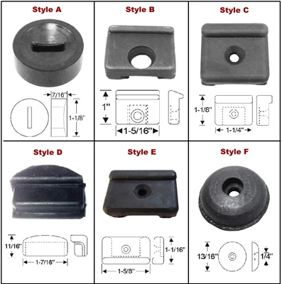 Package of (4) precision molded rubber door bumpers for all 1941-48 Chrysler Corp. passenger cars