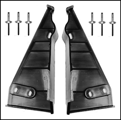 Pair of molded plastic K-member splash shields with rivets for 1966-72 Plymouth  Belvedere - GTX - RoadRunner - Satellite; 1966-72 Dodge Charger - Coronet and 1970-74 Barracuda - Challenger