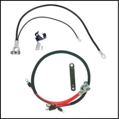 Battery cables with frame rail cable clamp and shock tower strap for 1971-72 Plymouth GTX - RoadRunner - Satellite and 1971-72 Dodge Charger - Coronet - SuperBee