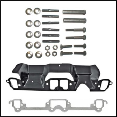 Set of LH exhaust manifold gasket with spark plug wire heat shield and RH side manifold gasket for 1970-73 340 CID engine