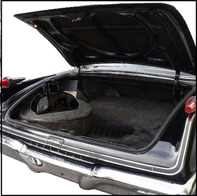 Charcoal luggage compartment carpet with matching spare tire cover and vinyl tote bag for 1960-63 Imperial