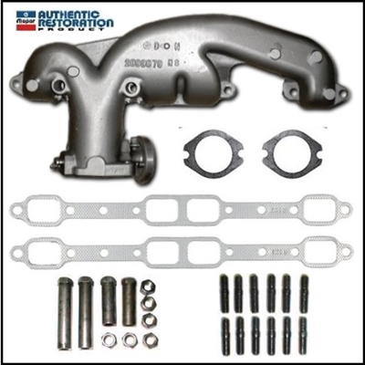 PN 2899879 date-coded passenger side exhaust manifold w/heat riser, gaskets and mounting hardware for 1970-71 Plymouth Fury; Dodge Monaco - Polara and 1970-71 Chrysler 300 with 383-440 CID