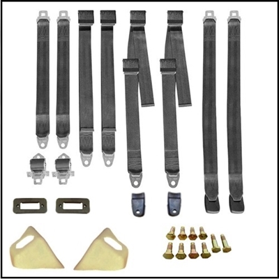 Front and rear seats belts with retractors, retractor housings, retractor guides, anchor covers & anchor bolts for 1970 Plymouth & Dodge E-Body