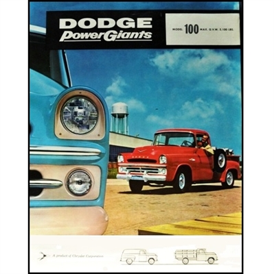 6-panel fold-out style showroom sales catalog for 1957 Dodge D-100 Power Giant Pickup, Town Panel, Stake Bed and Town Wagon