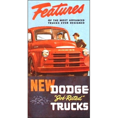 Full-color showroom sales catalog for 1948 Dodge B-Series Job-Rated pick-up, express, panel and stake trucks