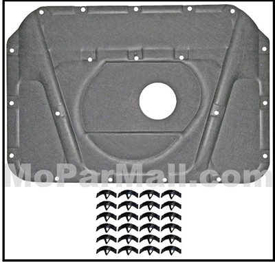 OE-Style molded under-hood insulation pad with retainer clips for all 1971-74 Plymouth GTX - RoadRunner - Satellite and all 1971-74 Dodge Charger - Coronet
