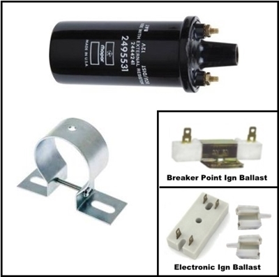 MoPar Script Coil - Coil Brkt - Ballast Set for 1971-1974 C-Body & Imperial
