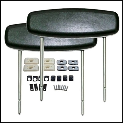 Front seat headrests & installation kit with chrome-plated bezels for 1968-69 Plymouth Barracuda - 'cuda; 1968-70 Belvedere - Duster - GTX - RoadRunner - Satellite & 1968-70 Dodge Charger - Coronet - Dart - SuperBee