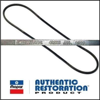 OE-style fan, alternator, air conditioning, power steering V-belts with MoPar script for 1970 Plymouth Belvedere - GTX - RoadRunner - Satellite & 1970 Dodge Charger - Coronet - SuperBee