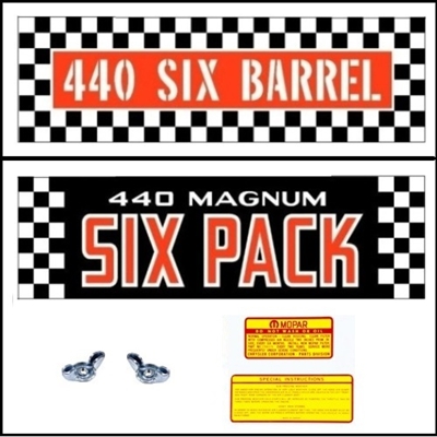 440 Six Barrel or 440 Six Pack call-out decal, filter servicing info decal, special inclement weather instruction decal & stamped steel wing nuts