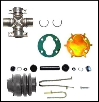 Repair package for the front "Detroit"-style ball/trunion universal joint a and new cross-type rear U-joint for 1957 Plymouth - Dodge - DeSoto - Chrysler