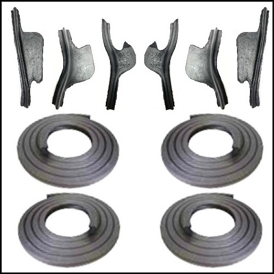 Extruded rubber seals and molded rubber ends for 1957-59 MoPar post sedans & station wagons