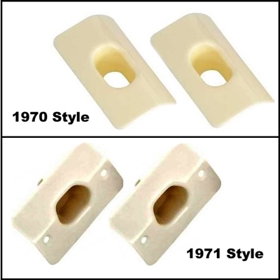 (2) PN 3445308 - 3570965 folding top header pin guides for 1970-71 Plymouth Barracuda - 'cuda & Dodge Challenger convertibles