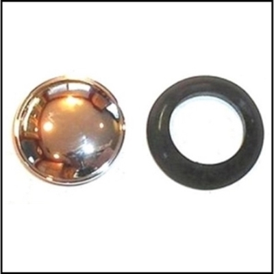 PN 657625 - 763426 molded rubber fuel filler grommet and correct chrome-finish cap for 1936-47 Dodge and Plymouth Trucks
