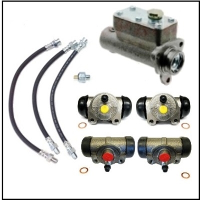 9-piece set includes the master cylinder, all (4) wheel cylinders, all (3) rubber brake hoses and a hydraulic stop light switch